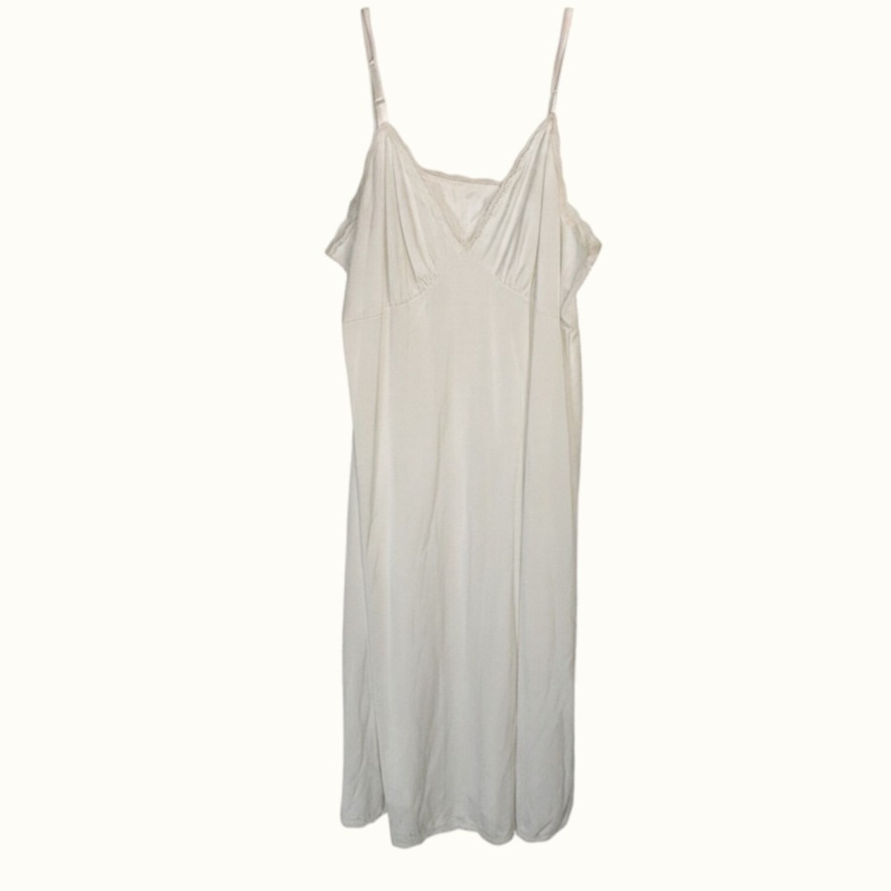 Shadowline Vintage Coquette Midi Slip Dress Lace Trim Adjustable Straps L